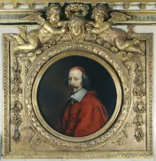 Cardinal Jules Mazarin (1602-1661). Portrait encased in wooden fireplace mantel... Creators: Pierre Mignard, Robert Nanteuil