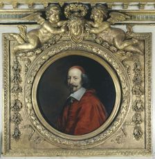 Cardinal Jules Mazarin (1602-1661). Portrait encased in wooden fireplace mantel... Creators: Pierre Mignard, Robert Nanteuil