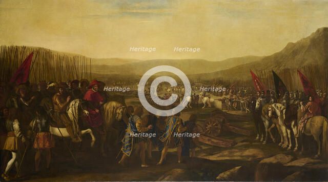 Cardinal Jules Mazarin reviews the troops before the battle, . Creator: Falcone; Aniello (1600/7-1665).