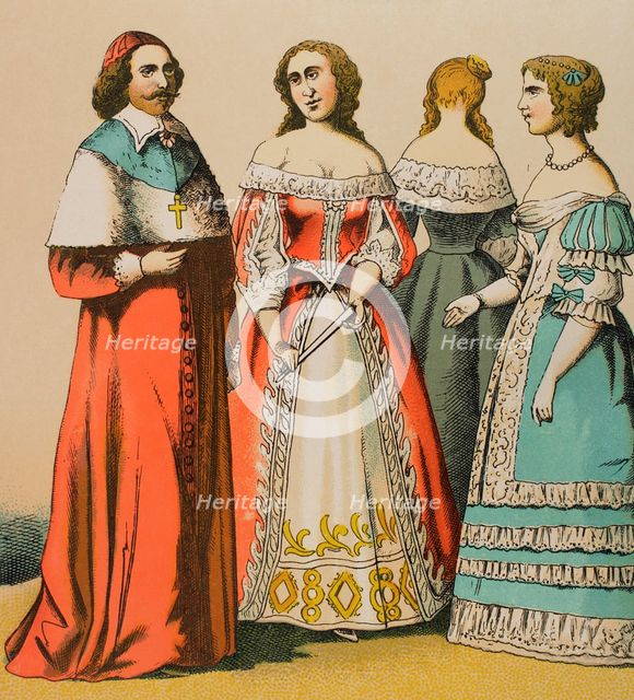 Cardinal Mazarin, (1602-1661) and noblewomen, 1881.  Creator: Unknown.