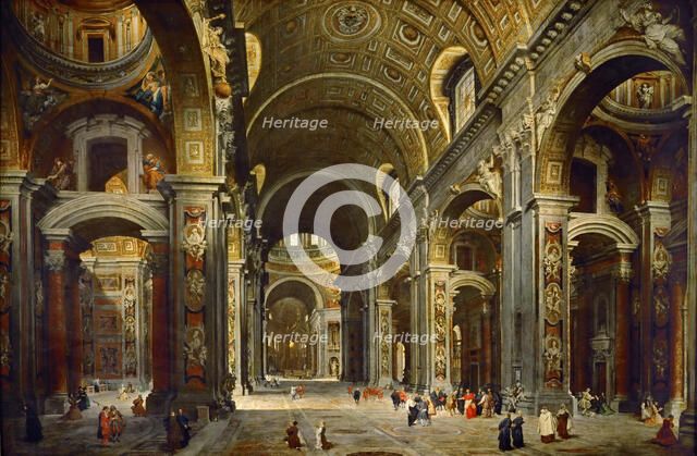 Cardinal Melchior de Polignac Visiting the Basilica of Saint Peter in Rome. Artist: Panini, Giovanni Paolo (1691-1765)