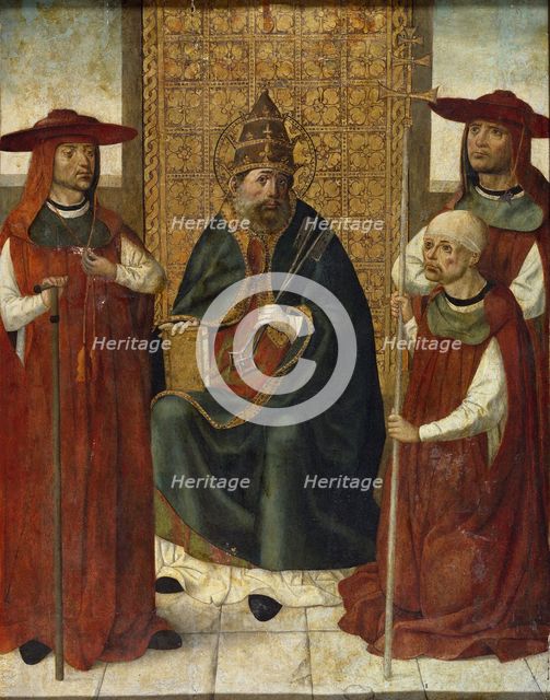 Cardinal Pedro González de Mendoza (1428-1495) praying before Saint Peter, 1490-1495. Artist: Anonymous  