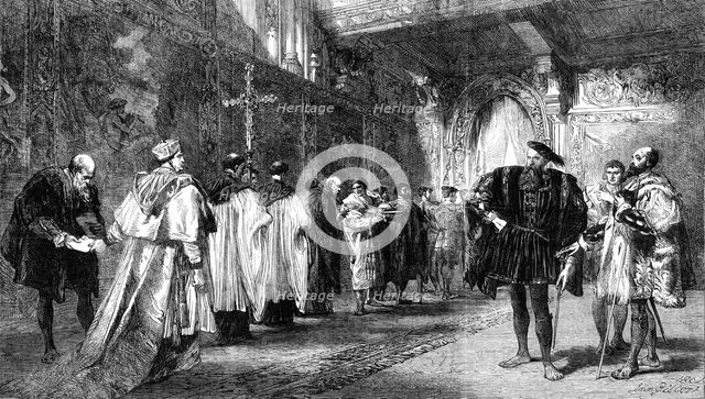 "Cardinal Wolsey and the Duke of Buckingham", by John Gilbert, in the Gallery of the..., 1862. Creator: Unknown.