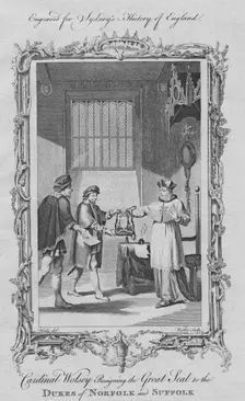 Cardinal Wolsey resigning the Great Seal for the Dukes of Norfolk and Suffolk 1773. Creator: William Walker