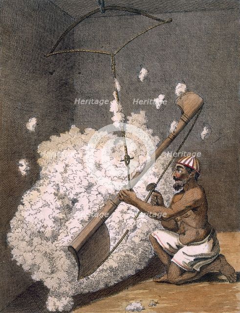 Carding cotton, 1782. Creator: Pierre Sonnerat (1745-1814).