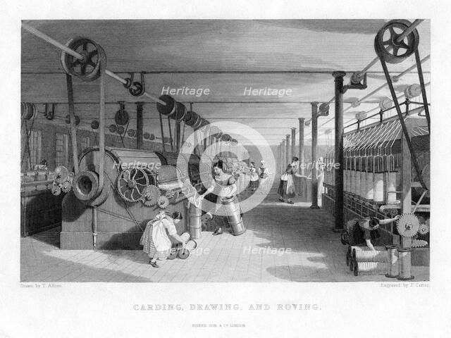 'Carding, Drawing, and Roving', 19th century.Artist: J Carter