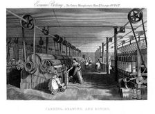 Carding, drawing and roving cotton, c1830