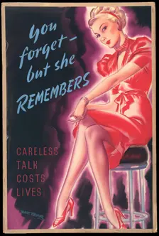 Careless Talk Costs Lives - You Forget, But She Remembers World War II poster, c1939-c1945. Creator: Whitear