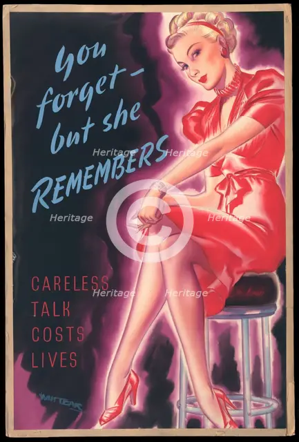 'Careless Talk Costs Lives - You Forget, But She Remembers', World War II poster, c1939-c1945. Creator: Whitear.
