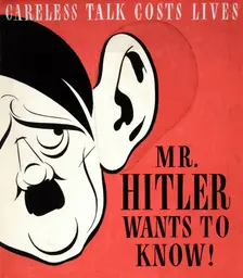Careless talk costs lives. Mr Hitler wants to know! Ear, WWII poster, between 1939 and 1946. Creators: Central Office of Information, Unknown