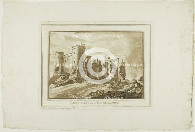 Carey Castle in Pembroke Shire, from Twelve Views in Aquatinta from Drawings taken...South Wales, 17 Creator: Paul Sandby.