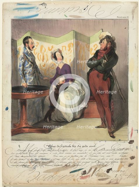 Caricaturana (plate 50): Breach of Civil Code Article 24, 1837. Creator: Honoré Daumier (French, 1808-1879); Edouard Bouvenne (French).