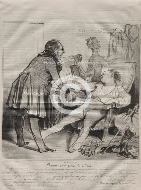 Caricaturana, plate 72: Recipe to Cure Colic, January 14, 1838. Creator: Honoré Daumier (French, 1808-1879); Aubert.