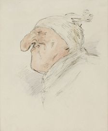 Caricatural head of a man with a sleeping cap, c.1854-c.1887. Creator: Alexander Ver Huell