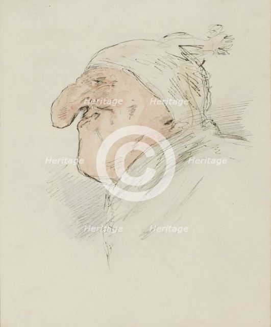 Caricatural head of a man with a sleeping cap, c.1854-c.1887. Creator: Alexander Ver Huell.