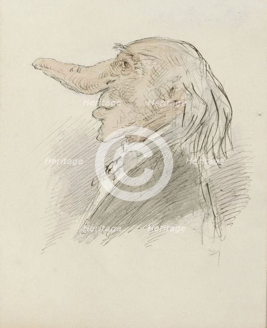 Caricatural head of an old man with a long nose, c.1854-c.1887. Creator: Alexander Ver Huell.