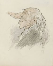Caricatural head of an old man with a long nose, c.1854-c.1887. Creator: Alexander Ver Huell