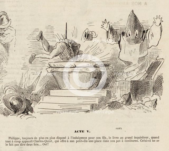 Caricature to the Opera Don Carlos by Giuseppe Verdi. Paris, Théâtre de l'Opéra-Le Peletier, 11.03.1