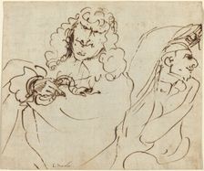 Caricature with Mola Protecting Himself from a Man Holding a Viper. Creator: Pier Francesco Mola
