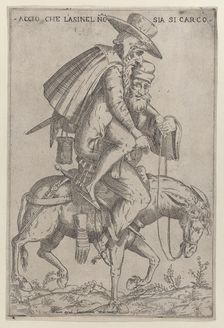 Caricature with two men on a mule, 1575-99. Creator: Giovanni Ambrogio Brambilla
