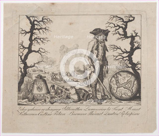 Caricature and hidden silhouette representations of Lafayette and others, 18th cen..., 18th century. Creator: Anon.