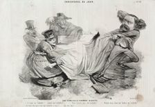 Caricature du Jour: No. 78, Un Demoisellevivement diisputée. Creator: Charles-Émile Jacque (French, 1813-1894)