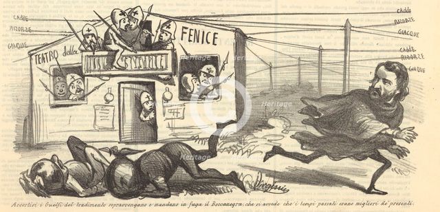 Caricature: Giuseppe Verdi and Teatro La Fenice, 1857.