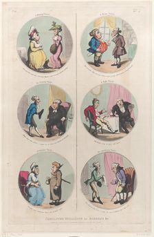 Caricature Medallions for Screens &c: A Morning Visitor, An Evening Visitor, A We..., April 1, 1800. Creator: Thomas Rowlandson