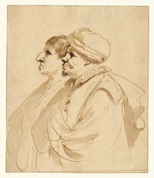 Caricature of Two Men Seen in Profile, about 1635. Creator: Guercino