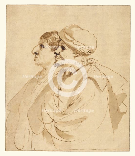 Caricature of Two Men Seen in Profile, about 1635. Creator: Guercino.