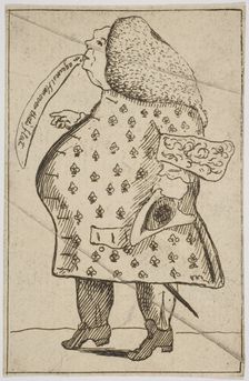 Caricature of a Man declaring: "I'm against Hanover that's flat", ca. 1757. Creator: Attributed to George Townshend, 4th Viscount and 1st Marquess Townshend (British, 1724-1807)