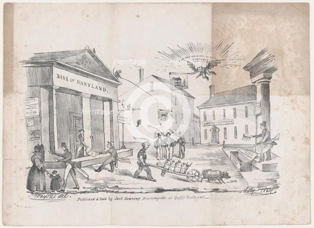 Caricature of a Bank of Maryland Crisis, ca. 1834. Creator: Crayon.