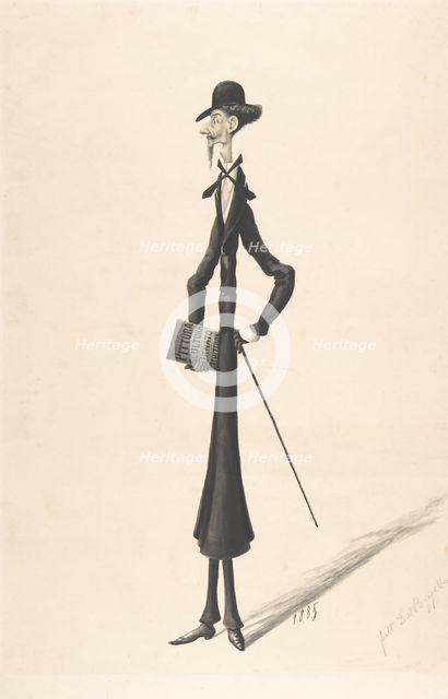 Caricature of a Tall Thin Man Carrying a Book, 1885. Creator: Anon.