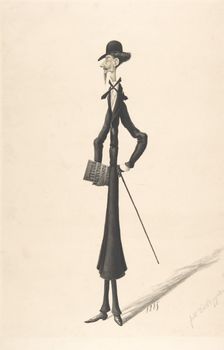 Caricature of a Tall Thin Man Carrying a Book, 1885. Creator: Anon