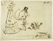 Caricature of Man, Woman and Dog, 1869. Creator: Alfred Crowquill