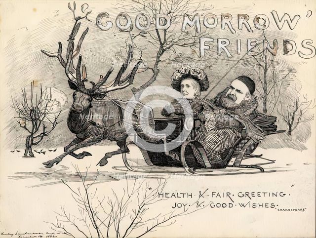 Caricature of Mr and Mrs Alexander Macdonald, for a Christmas Card, 1882. Creator: Edward Linley Sambourne.