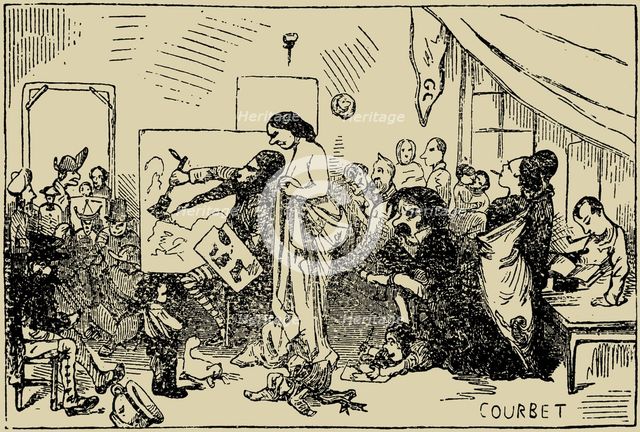 Caricature on Courbet's "The Artist's Studio", 1855. Creator: Quillenbois (Charles Marie de Sarcus) (1821-1867).