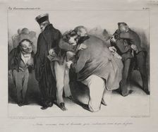 Caricature, plate 439: We are all honest men, so let us embrace and be done with it, 1834. Creator: Honoré Daumier (French, 1808-1879); Aubert