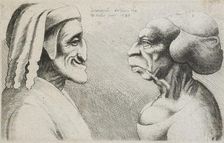 Caricatures and deformities after Leonardo. Two distorted heads, 1645. Creator: Wenceslaus Hollar