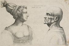 Caricatures and deformities after Leonardo. Two heads, 1645. Creator: Wenceslaus Hollar