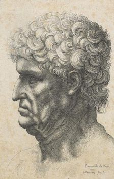 Caricatures and deformities after Leonardo. The old man with curly hair, c.1645. Creator: Wenceslaus Hollar