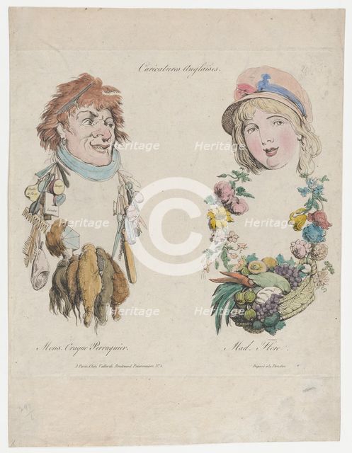 Caricatures Anglaises: Monsieur Craque Perruquier et Mademoiselle Flore, afte..., after August 1800. Creator: Anon.