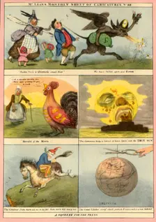 Caricatures of London newspapers, 1833, (1945). Creator: Unknown