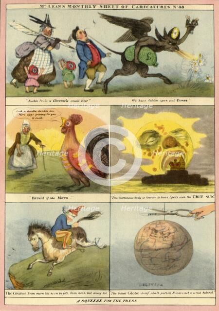 Caricatures of London newspapers, 1833, (1945). Creator: Unknown.