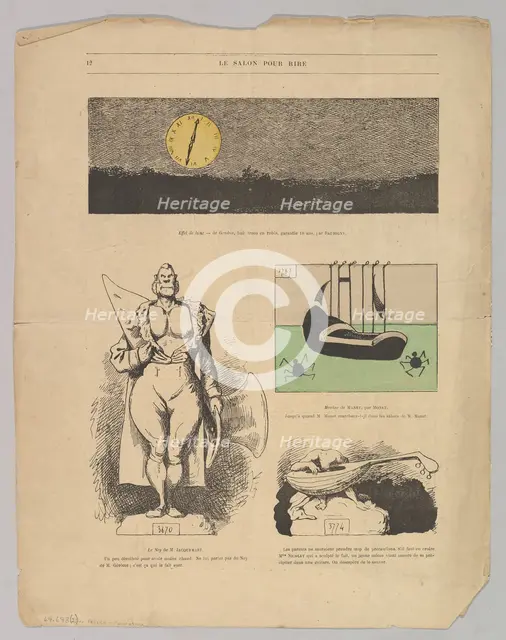 Caricatures of paintings by Daubigny and others in Le Salon Pour Rire, ca. 1868. Creator: Andre Gill.