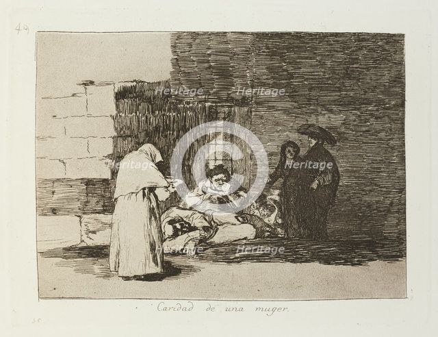 Caridad de una muger.; Los Desastres de la Guerra, Madrid 1863. Creator: Francisco Goya.