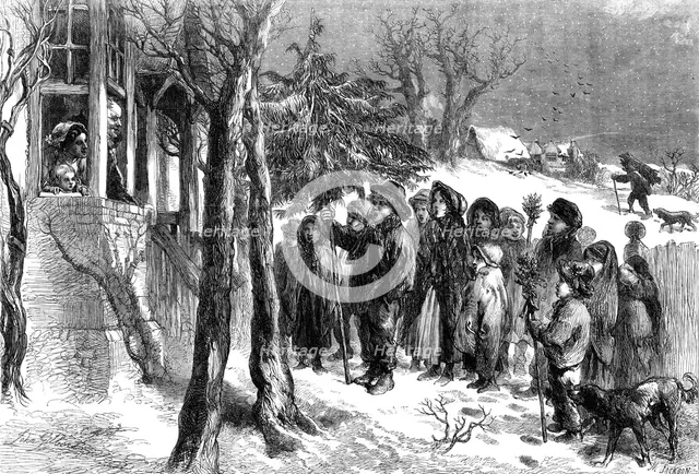 Carol-singing in Yorkshire - drawn by John Gilbert, 1864. Creator: Mason Jackson.