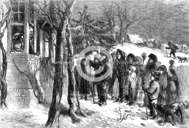 Carol-singing in Yorkshire - drawn by John Gilbert, 1864. Creator: Mason Jackson.