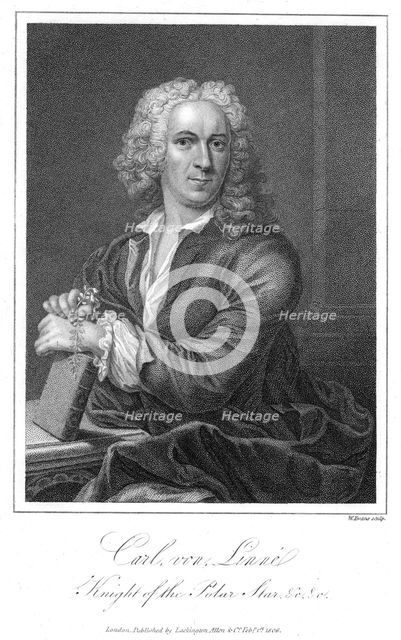 Carolus Linnaeus, 18th century Swedish naturalist. Creator: W Evans.