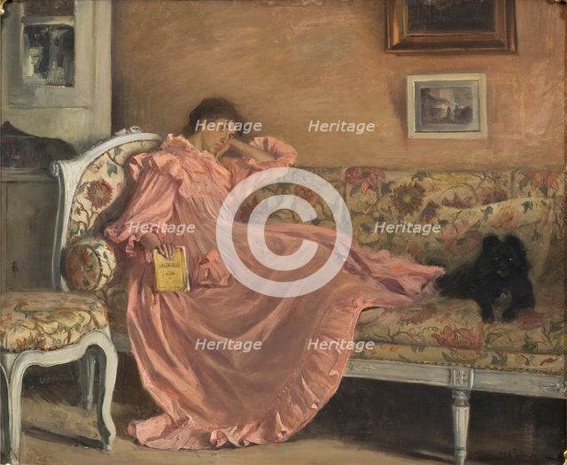 Carola Sitting on the Sofa, 1899. Creator: Gustaf Cederström.